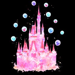 cinderella's castle art png, pink castele png, baby nursery disney png, wall art castle pn
