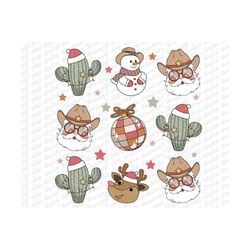 retro doodle western christmas png, santa claus, snowman, reindeer, cactus, howdy santa country christmas winter holiday