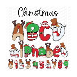 Christmas Alphabet, Christmas Doodle Letters, Reindeer, Elf, Santa Claus, Snowman, Christmas PNG Letters, Christmas Font