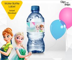 frozen birthday water bottle label, frozen birthday printables, elsa anna olaf birthday, frozen label instant download