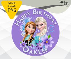 frozen png editable cake topper, printable frozen elsa anna birthday png clipart instant digital download, frozen iron o