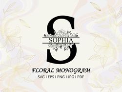 floral split monogram svg, flower monogram clipart, floral letter graphic, alphabet bundle, floral wedding svg, rose svg