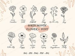 birth month flowers svg, wildflower svg,birthday flower, flower clipart, botanical svg ,floral svg ,