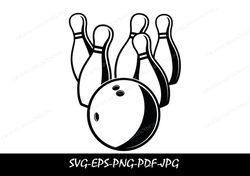 bowling pin svg cut file, bowling svg file for cricut, silhouette, bowling svg, sport svg vector clipart, art png - inst