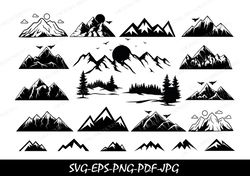 mountains svg, forest svg cricut, trees svg, mountain svg clipart, landscape svg, silhouette svg cut file,