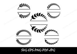 wreath split monogram svg, branch wreath svg , plant leaves wreath border svg, laurel wreath svg, circle leaf border