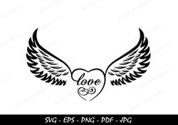 angel wings and halo svg, clip art cut file silhouette pdf, eps, png, jpg, instant digital download, angel hearts