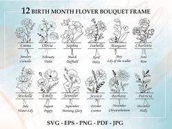 birth month flower bouquet frame svg bundle, birth month flower, flower svg, birth flower,flower bouquet,