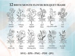 birth month flower bouquet frame svg bundle, birth month flower, flower svg, birth flower,flower bouquet