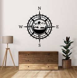 compass with mountain scene svg png files for cutting machines, digital clipart, hiking, adventur,wunderlust, silhouette