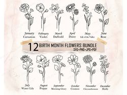 birth month svg bundle, flower svg, birth flower svg, tattoo, botanical svg, rose svg, daisy svg, poppy svg, birthday