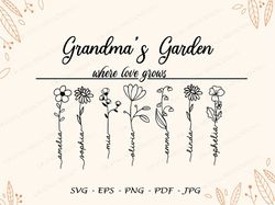 mothers day gift svg, grandmas garden where love grows svg png files, flowers svg