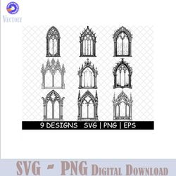 gothic victorian window haunted eerie medieval glass png,svg,eps,cricut,silhouette,cut,engrave,stencil,sticker,decal,