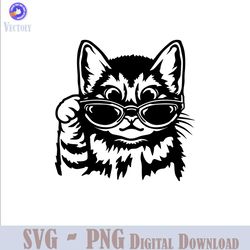 cool cat with sunglasses svg | cute animal drawing vinyl stencil graphics | cricut cut file silhouette clipart vector di