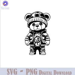 cool teddy bear svg, hip hop teddy bear svg,teddy bear wearing hat hipster clothes svg cricut cut files digital png dxf