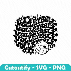 groovy volleyball svg png sublimation, distressed t-shirt & hoodie design, preppy floral volleyball mom, trendy volle