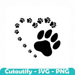 dog paw heart, paw print heart, clip art paw prints, paw print svg, love dog, png, dxf, svg, decal cut file for cricut a
