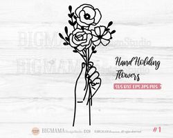 hand holding flowers svg,bouquet,wedding,rose,wildflower,dxf,t-shirt,floral,clipart,png,cricut,cameo,commercial use,inst