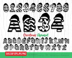 19christmas alphabet svg,numbers,letters,bundle,outline,santa hat,monogram,png,clipart,cut file,cricut,png,font,instant