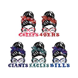 girl wearing glasses football messy bun svg bundle digital