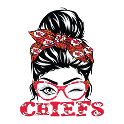 -chiefs girl wearing glasses football messy bun svg