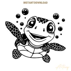 cute turtle svg swimming water summer island diving sea ocean waves cartoon file cut cricu