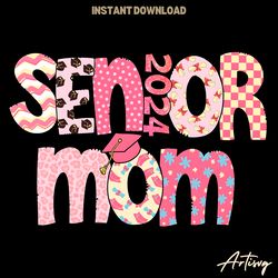 retro senior mom 2024 graduation png digital download files