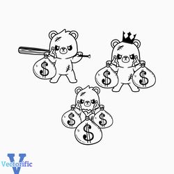 money clipart, money svg, teddy bear king money bag svg, money bag svg, money bag clipart, hustler svg, stack of money