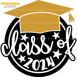 retro class of 2024 graduation cap png digital download files