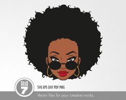 black woman with sunglasses svg - afro woman svg - svg cutting file