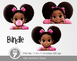 afro girls, puff haircuts dressed in a pink hoodie and one with chewing gum, png file 300 dpi transparent background.