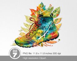 multi-colored hiking shoe png, png hd 300 dpi file with transparent background, digital file.