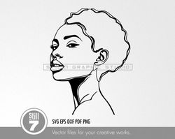 svg design african american woman's face - sleek one line art illustration - svg cutting file