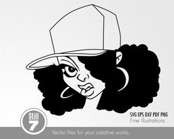 afro woman with a cap svg cutting file - svg eps dxf pdf png