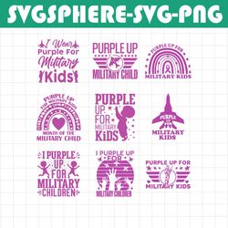 purple up military child svg png bundle, month of the military child svg, military kids png