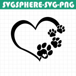 paw print heart, heart with paw prints template, dog paw prints vector, dog bandana svg,