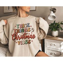 retro christmas png, thick thighs christmas vibes, groovy christmas shirt design, trendy vintage winter holiday sublimat