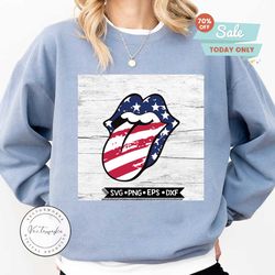 rolling stones lips with tongue out stars & stripes svg, american flag tongue svg, kiss lips svg, 4th of july, cricut file, svg