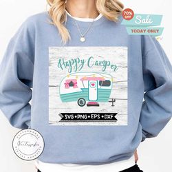 happy camper retro glamping hand drawn trailer, camping svg, camper svg, cricut file, svg