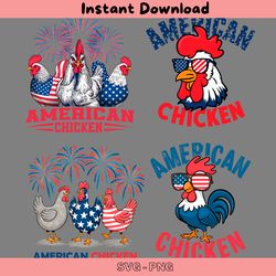 4th of july american chicken svg png bundle