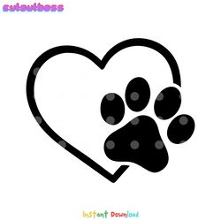 paw heart svg heart paw svg digital download files
