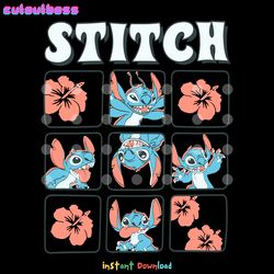 retro floral stitch disney character svg