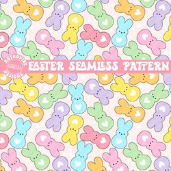 easter peeps pastel seamless repeating pattern, bunny rabbits seamless paper, digital paper, commercial fabric design fo