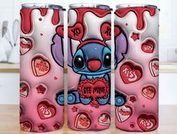 3d inflated cartoon valentine tumbler wrap, stitch 3d pink valentine inflated tumbler wrap, 3d stitch valentine tumbler,