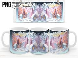 3d winter landscape mug wrap, winter paper cut art mug png, 3d mug design png, 3d mug wrap, trending mug wraps, 11 oz an