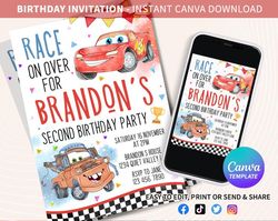 editable cars mcqueen invitation, birthday boy lightning mcqueen birthday invitation, cars birthday invitation, canva ed