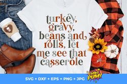 turkey, gravy, beans and rolls, let me see that casserole svg, png, retro, thanksgiving tshirt, instant download, digita