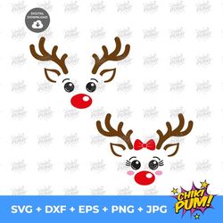 reindeer face bundle svg, christmas svg, deer head svg, cut files svg