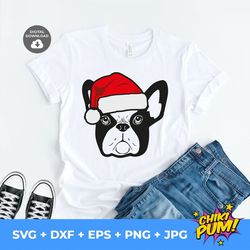 frenchie with santas hat svg, dog santa hat svg, frenchie bulldog svg, funny christmas svg