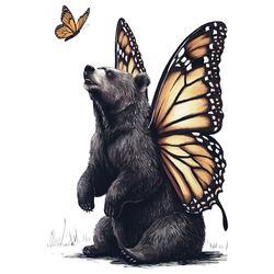 adult bear with butterfly retro png digital download files